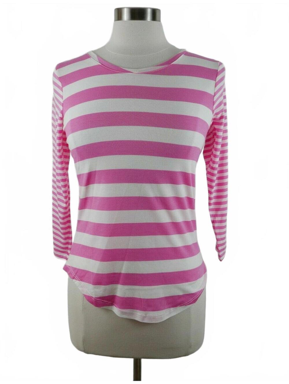 NEW Poof Girl Girls 3/4 Sleeve V Neck Pink Striped Shirt Youth XL
